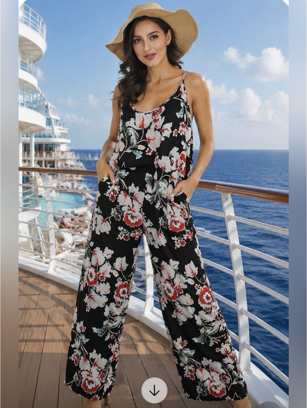 Buenos Ninos Floral Wide-Leg Jumpsuit - Black/Red NWT Large